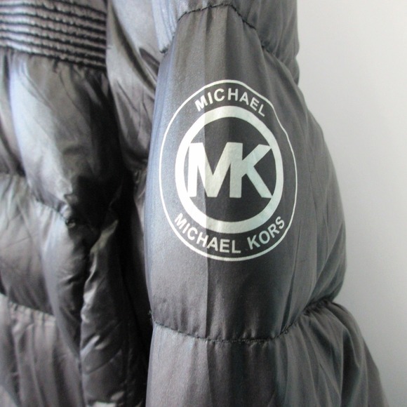 Michael Kors Packable Down Fill Puffer Hooded Jacket Women M Black Winter 354 - Picture 3 of 10